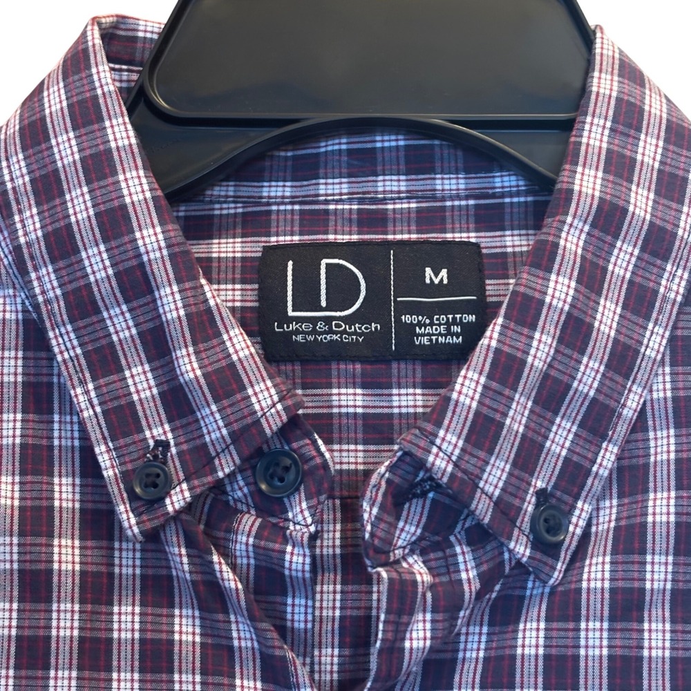 Luke & Dutch New York City Men's Shirt Medium Button Down Gingham Pattern Collar - Picture 2 of 3
